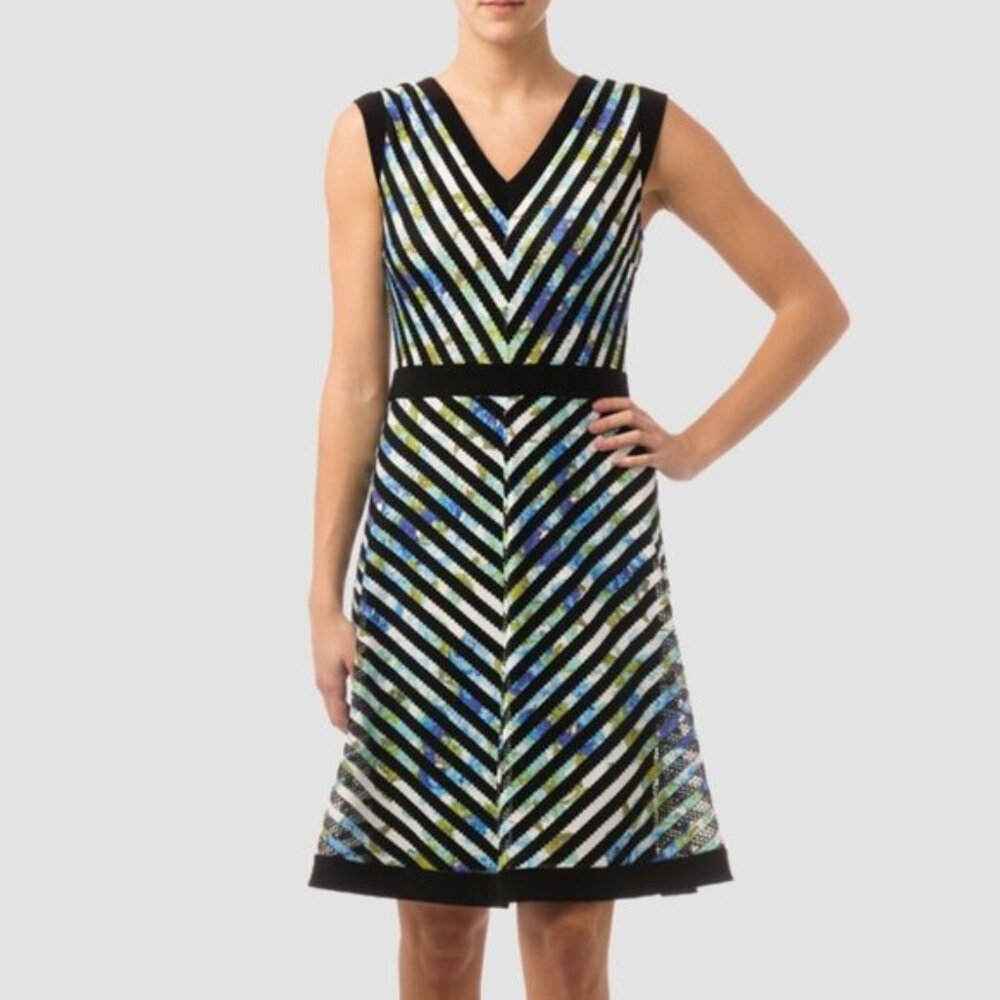 Joseph Ribkoff V-Neck Sleeveless Printed Flared Midi Dress
